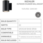 Kichler Cylinders Outdoor Wall Sconce Light, Black - Image 4