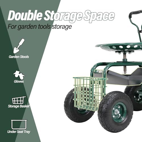BESTHLS Rolling Garden Cart with Seat on Wheels Heavy Duty Support 500lb - Image 6
