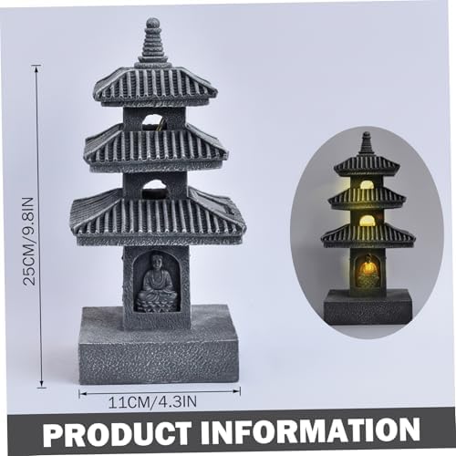Pagoda Garden Statue, 10 Inch Weatherproof Solar Garden Decor, LED Light Zen Japanese Lantern for Backyard Balcony Patio Lawn Yard, Grey Pagoda Statue - Image 3