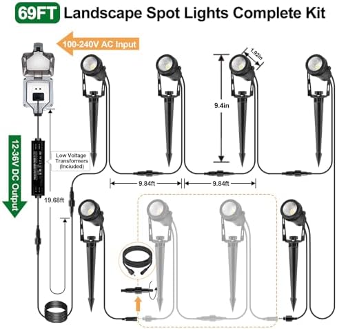 Low Voltage Landscape Lighting, 6 Pack Outdoor Spot Lights with Transformers, 12V Warm White Landscape Spotlights IP65 Waterproof Plug in Outdoor Uplights for Yard House Pathway Tree Pools - Image 5