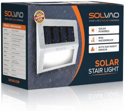 SOLVAO Solar Stair Lights Outdoor, 6 Pack Solar Step Lights with Auto On/Off Dusk to Dawn Sensor, Waterproof IP44 LED Deck Fence Lights, Stainless Steel Solar Wall Lights for Steps, Pathway, Garden by SOLVAO