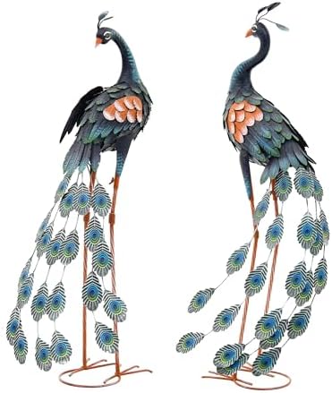36" Peacock Garden Decor Set of 2, Large Outdoor Metal Yard Art - Image 2
