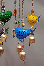 Beautiful Large Wind Chimes Outdoor Sound Rich Relaxing Tones - Carousel with Tin Bells and Beads - Music to Your Ears (6 x 15 inches, Red Green Blue Birds) - Image 2