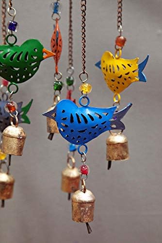 Beautiful Large Wind Chimes Outdoor Sound Rich Relaxing Tones - Carousel with Tin Bells and Beads - Music to Your Ears (6 x 15 inches, Red Green Blue Birds) - Image 2