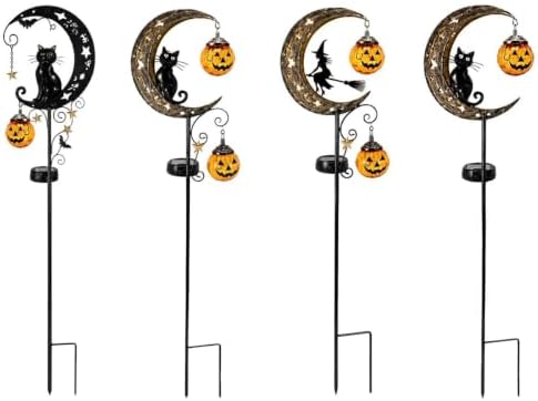 Halloween Black Cat & Pumpkin Moon Solar Garden Stake Light - Image 3