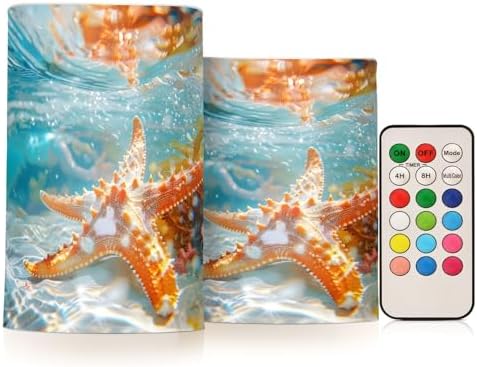 ALAZA Starfish Underwater Flameless Candles, LED Pillar Candles with Remote Timer, Battery Operated Candles Set of 2 by ALAZA
