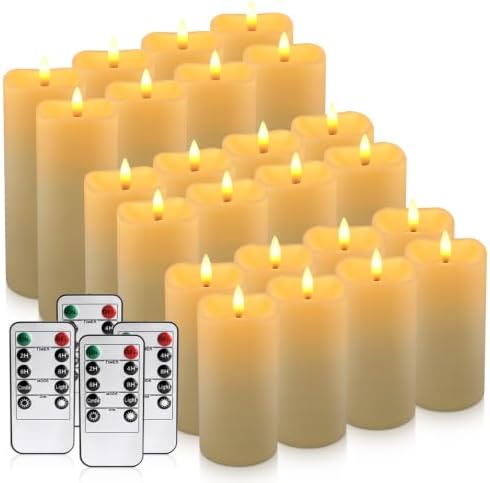 Enpornk 24-Pack Flameless Candles Battery Operated Candles Pillar LED Candles with 10-Key Remote and Cycling 24 Hours Timer for Home Decor(Ivory 4" 5" 6") - Image 2
