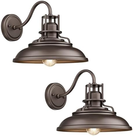 FEMILA 12" Vintage Farmhouse Wall Sconces, 2 Pack Outdoor Barn Lights for Porch Patio Garage, Oil Rubbed Bronze Finish, 4FY15-1W-2PK ORB by FEMILA