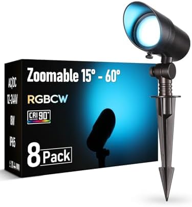 LEONLITE 8-Pack RGB LED Landscape Spotlight, 15°-60° Adjustable Beam Angle by LEONLITE