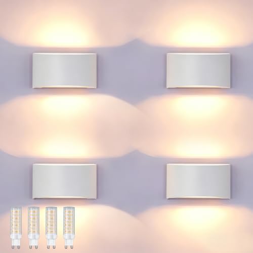 KICAAO Modern LED Wall Sconce,Warm White 3000K,Hardwired Indoor Wall Lights Set of 2 Up and Down Wall Mount Light for Living Room Bedroom Hallway Corridor Conservatory(with G9 Bulbs) (White-4PCS) by KICAAO