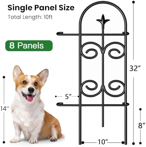 AMAGABELI 8 Panels 32in(H)×10ft(L) Decorative Garden Fence No Dig Rustproof Metal Pre-Linking Fence Panels Garden Edging Border Animal Barrier Fencing for Flower Beds Yard Patio Outdoor Decor Black - Image 5
