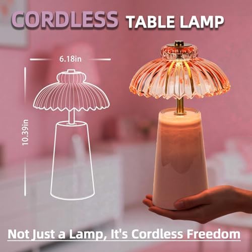 MJ PREMIER Battery Operated Lamp, Small Cordless Lamp with Timer, Pink - Image 2