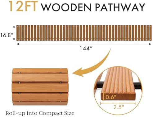 Amazer Wooden Garden Pathway, 12 FT Roll Out Straight Garden Walkway, Widened Plank Non-Slip Outdoor Walkway Path with 8 Stakes, Garden Lawn Boardwalk Paver for Outside Walkway Backyard, Natural Color - Image 5