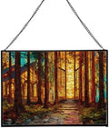 Sun Shining Through Window in Forest Chapel Rectangular Stained Glass Suncatcher – Hanging Window Panel with Animal & Nature Scene – Vibrant Glass Art Gift for Wildlife, Fantasy, Nature Lovers rQwQYE by Custom