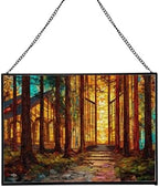 Sun Shining Through Window in Forest Chapel Rectangular Stained Glass Suncatcher – Hanging Window Panel with Animal & Nature Scene – Vibrant Glass Art Gift for Wildlife, Fantasy, Nature Lovers rQwQYE by Custom