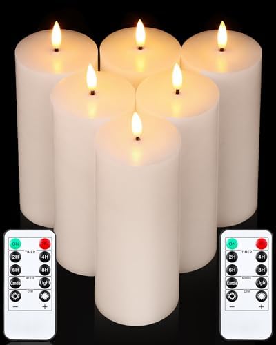 VIHOSE 6 Pack White Flameless Candles Set with Remote and Timer Flickering Flameless Battery Candles LED Pillar Flat Top for Wedding Outdoor Home Festival Decoration(D 3" H 7") by VIHOSE
