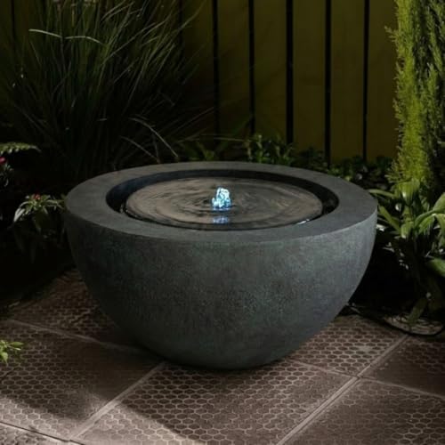 XBrand 9.65" H Round Sphere Water Fountain Indoor/Outdoor with LED Light, Polyresin Bubbler Feature for Patio, Yard, Home Décor - Dark Green, Tranquil Serene Garden Accent - Image 3