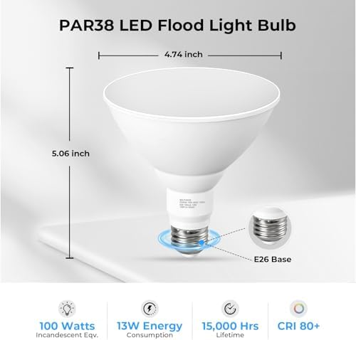 GvvooHome 10 Pack PAR38 LED Outdoor Flood Light Bulbs, 100W Equivalent, 5000K Daylight White, Dimmable Waterproof LED Floodlight for Porch Yard Garage, E26 Base 1050LM, 13W, 15,000 Hrs - Image 2