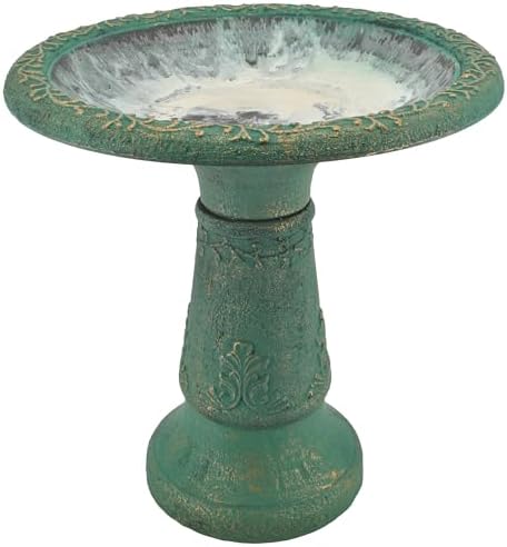 Arcadia Garden Products BB04 Fiberclay Bird Bath Outdoor Garden Decor, Antique Vintage Weather Resistant Water Bowl for Backyard and Patio and, 20-inch Tall, Green by ArcadiaGardenProducts