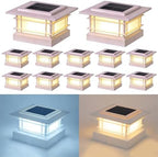 Dynaming 4x4 Solar Post Cap Lights Outdoor with 2 Color Modes, 12 Pack Fence Post Solar Lights White Shell Fit for Vinyl/Wooden Posts, High Brightness SMD LED Lighting Decor for Garden Deck Patio by Dynaming
