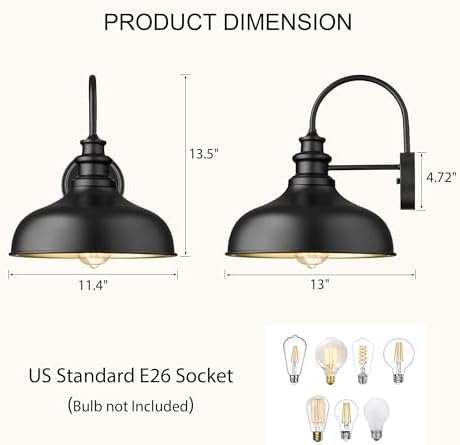 Bestshared Outdoor Barn Lights, 11.4 Inch Dome Outdoor Wall Sconce, E26 Socket Weather Resistant Farmhouse Porch wall Lights, Anti-Rust Exterior Lighting Fixture for House, Porch,Patio, Garage - Image 3