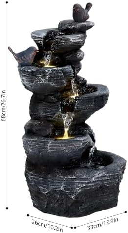 5-Tier Cascading Rock Outdoor Waterfall Fountain, Garden Fountains with LED Lights, Weather-Resistant Resin, Soothing Water Flow, Waterfall Fountain for Patio, Backyard, Indoor/Outdoor Decor Black1 - Image 7