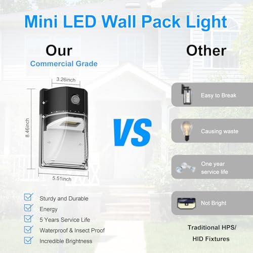 30W Mini LED Wall Pack Light with Dusk to Dawn Photocell, 5000K Wall Pack Light Outdoor Led, AC120V 3600LM Waterproof Outdoor Commercial Lighting Fixture for Garage, Warehouse, Garden, (4 Pack) - Image 3