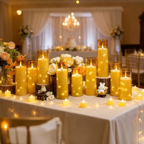 kakoya Flameless LED Candles with Timer 24 Pc Flickering Flameless Candles for Romantic Ambiance and Home Decoration Stable Acrylic Shell,with Embedded Star String，Battery Operated Candles(Gold) - Image 2