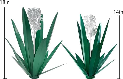Metal Agave Plant Garden Art, 2 Pack Tequila Rustic Sculpture, Rustic Metal Agave Plants for Yard Stakes, Garden Figurines, Outdoor Patio (2 PCS White Flowers) - Image 2