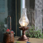 Vintage American Village Style Desk Light Industiral Table Llight with Glass Lampshade Old Style Kerosene Lamp Table Lamp Wrought Iron Metal Farmhouse Nightstand Lamps(Clear) - Image 4