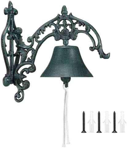 Blulu Large Outdoor Dinner Hanging Bell Vintage Rustic Cast Iron Wall Mounted Bell Heavy Duty Doorbell for Outside Front Door Garden Home Porch Decor, with Mounting Screws & Anchors by Blulu