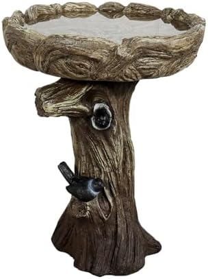 23” Tall Fibre Reinforced Concrete Birdbaths with Birds for Patio, Woodland Tree Trunk Decorative Outdoor Bird Bath for Garden，Pedestal Birdbaths for Outdoors, Garden, Patio, Lawn, Backyard - Image 4