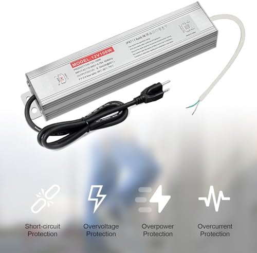 QNNP® LED Driver 100 Watts 12V DC with Plug, Low Voltage Transformer Waterproof IP67 Power Supply Transformer Adapter AC 85V-265V to 12V DC, LED Power Supply for Indoor Outdoor Lighting - Image 4