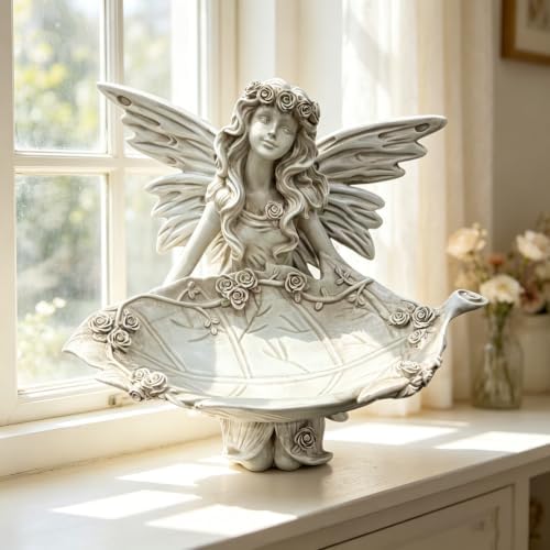 Outdoor Garden Fairy Statue with Bird Feeder, 12.8 Inch Tall Garden Outdoor Statues, Resin Garden Decor for Lawns, Yards, Patios, Indoor, Outdoor Spaces - Image 4