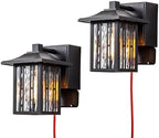 Outdoor Porch Lights with GFCI Outlet, Black Exterior Wall Lights Fixture for House, Patio Lights Wall Mount with Water Ripple Glass, Waterproof Outside Wall Sconce for House, 2 Packs by OupavocsOutdoorLighting