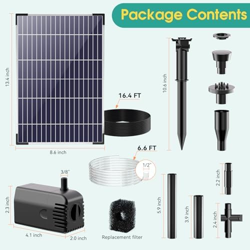 Antfraer 12W Solar Fountain Pump, Solar Pond Pump 160GPH Adjustable Flow with 16.5Ft Cord & 6.6Ft Tubing for Ponds, Wildlife Gardens, Bird Baths & DIY Water Features - Image 2