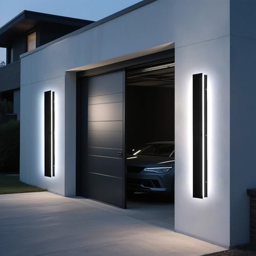 Modern Outdoor Wall Lights - 2pack 59inch Dimmable Black Exterior Light Fixtures Wall, Porch Lights Outdoor Wall Sconce, Patio Long Strip Wall Light Fixtur Outside for Garage, House(4.72 Inch Wide) by NIUZDU