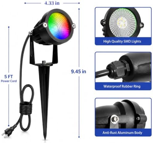 Halloween Spotlight Outdoor 15W with Remote Control 110V COB LED Spot Lights Outdoor RGB Color Changing Landscape Lights for Yard Tree Path Garden Decor(2 Pack) - Image 3