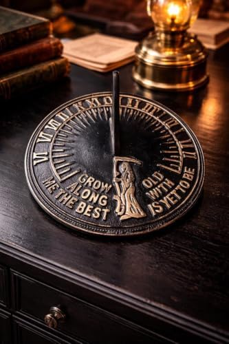 Garden Sundial, 29cm Replica “Grow Old Along with Me” Quote Black 10 Inch - Image 3