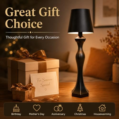 2 Pack Cordless Table Lamps, 5200mAh Rechargeable Battery Operated Lamp, Portable Outdoor Desk Light with 3 Color & Stepless Dimming Touch Control for Bedroom, Patio, Restaurant, Dining Room (Black) - Image 7