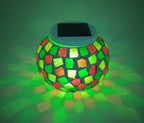 Solar Outdoor Table Lamp, Solar Powered Mosaic Glass Ball Garden Lights Waterproof Color Changing Mood Night Lights (H) - Image 2