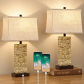 GyroVu Rattan Table Lamps Set of 2, Bedside Lamps for Bedroom Nightstand by WelcomeGyroVu