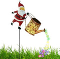 Christmas Solar Lights Santa Claus Watering Can Metal Stake Lamp by Unknown