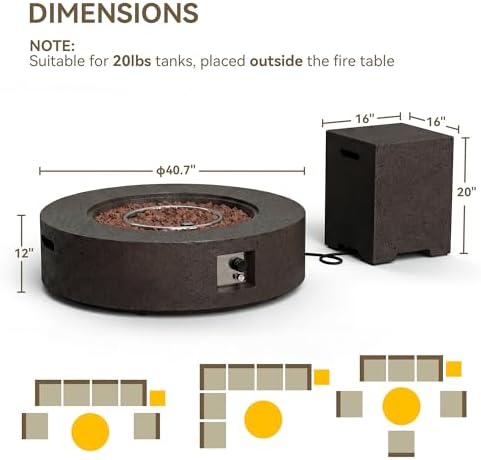 COSIEST 42 inch Outdoor Propane Fire Pit Coffee Table w Concrete Round Base Patio Heater, Certified, 50,000 BTU Stainless Steel Burner, Free Lava Rocks, Rain Cover, Tank Cover - Image 6