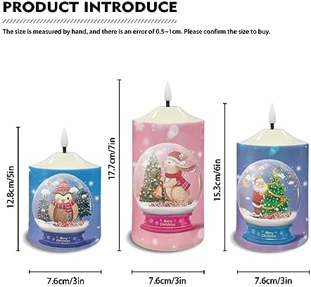 Cozeyat Flameless Candles with Remote Set of 3, Cute Snow Globes Pattern Flickering Electric Candles for Christmas Decoration, Unscented Realistic Moving Bullet Floating Flame Pillar Candles - Image 6