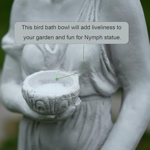 Outdoor Statue with Birdbath Bird Bath Bowl, Nymph Sculpture Goddess of Greek Mythology Roman Style for Patio Yard Lawn Porch Decor, Grey (Nymph) - Image 3