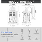 Darkaway Outdoor Wall Light Fixture,Outside Porch Lights Wall Mounted with Water Ripple Glass Exterior Waterproof Lantern Modern Wall Sconce Lighting for Front Door Yard Patio - Image 2