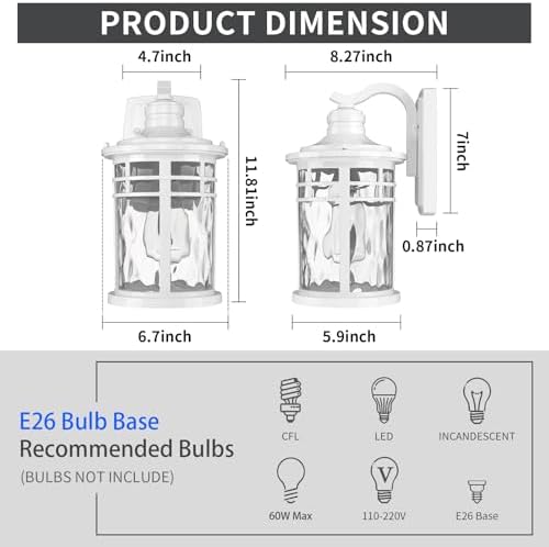 Darkaway Outdoor Wall Light Fixture,Outside Porch Lights Wall Mounted with Water Ripple Glass Exterior Waterproof Lantern Modern Wall Sconce Lighting for Front Door Yard Patio - Image 2