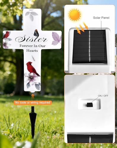 Solar Cross Light, Sister Grave Decorations for Cemetery Memorial - Image 4