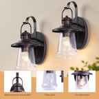 Pia Ricco Outdoor Wall Light Fixture - Oil Rubbed Bronze with Clear Seedy Glass, 12.8 Inch Exterior Sconce for Porch, Entryway, Doorway and Pathway Lighting - Image 4